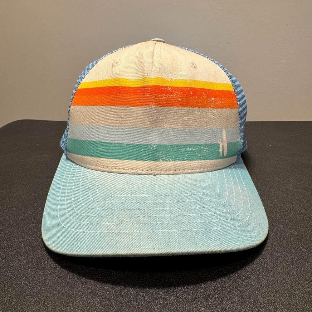 Johnnie‎ O Hat Cap Trucker Blue Stripe Logo Mesh Back Snap Back Surf Outdoor